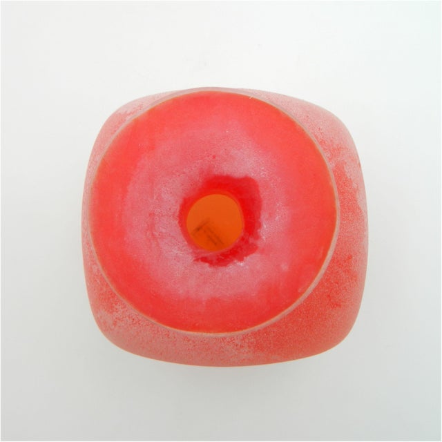 A very beautiful red-orange Scavo vase made of Murano glass by Vetri Cenedese in the 1970s. The vase is in very good...