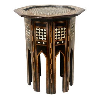 Antique Moroccan Side Table With Wood and Shell Inlay For Sale