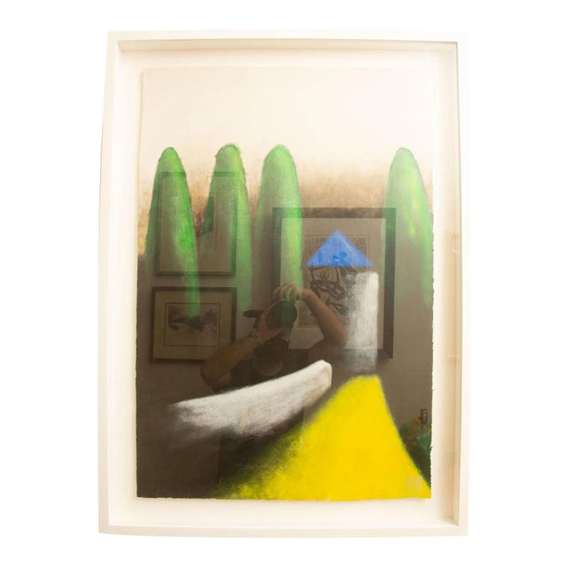 Vintage Larry Laslo Mixed Media Abstract Landscape Painting on Paper Custom Framed For Sale