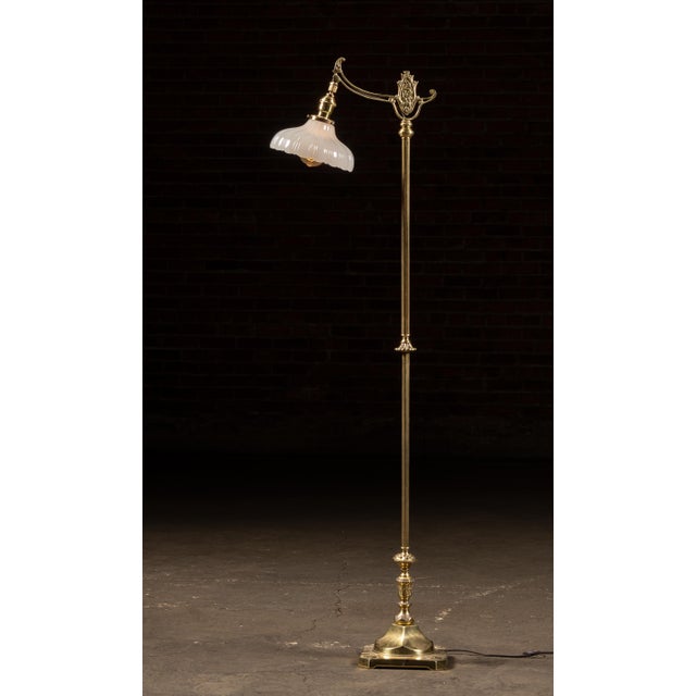 Art Nouveau Antique Brass Bridge Arm Floor Lamp For Sale - Image 3 of 11