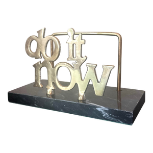 Vintage Do It Now Marble and Brass Mail Paper Holder Desk Accessory