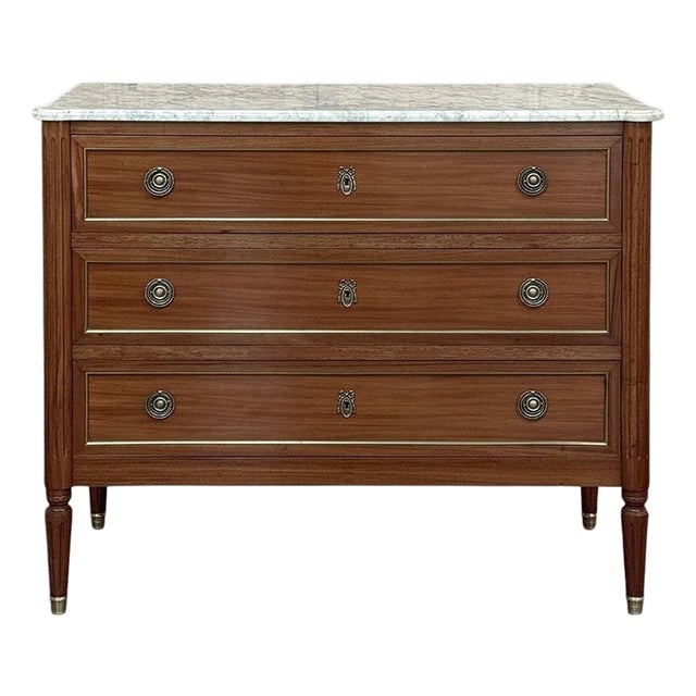 Antique French Louis XVI Mahogany Commode With Carrara Marble For Sale