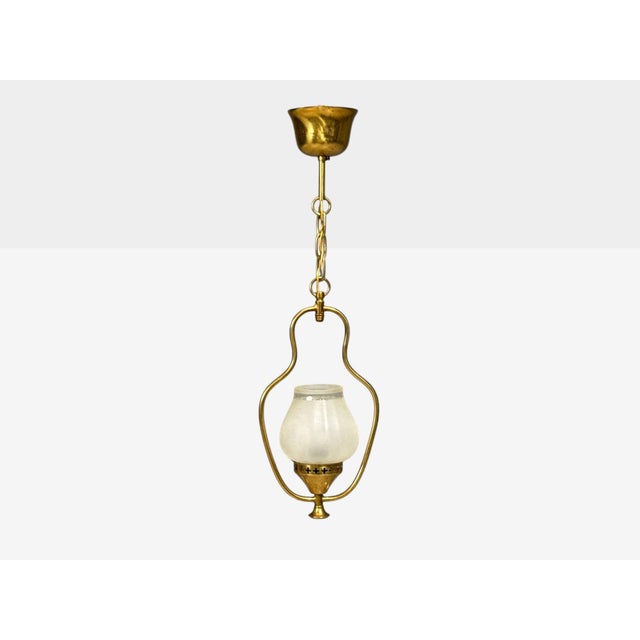Swedish Modern, Pendant Light, Brass, Frosted Glass, Sweden, 1940s For Sale - Image 4 of 10