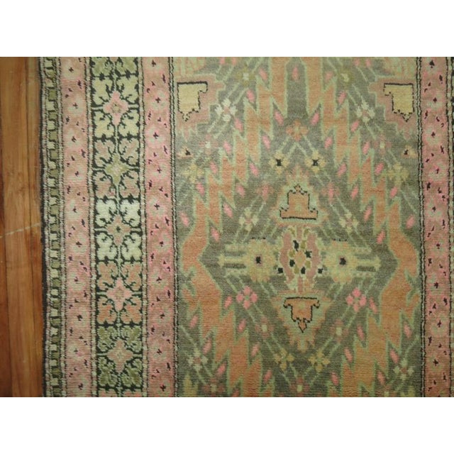 Zabihi Collection Pink and Green Vintage Karabagh Runner - 3'8" x 10'7" For Sale - Image 4 of 9