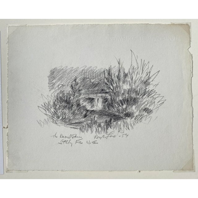 Roy Charles Fox (1908-1993) landscape drawing study for watercolor. Signed, dated and inscribed.