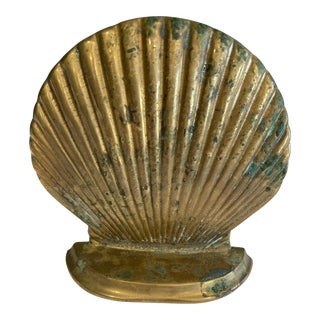 Vintage Brass Clamshell Bookend For Sale