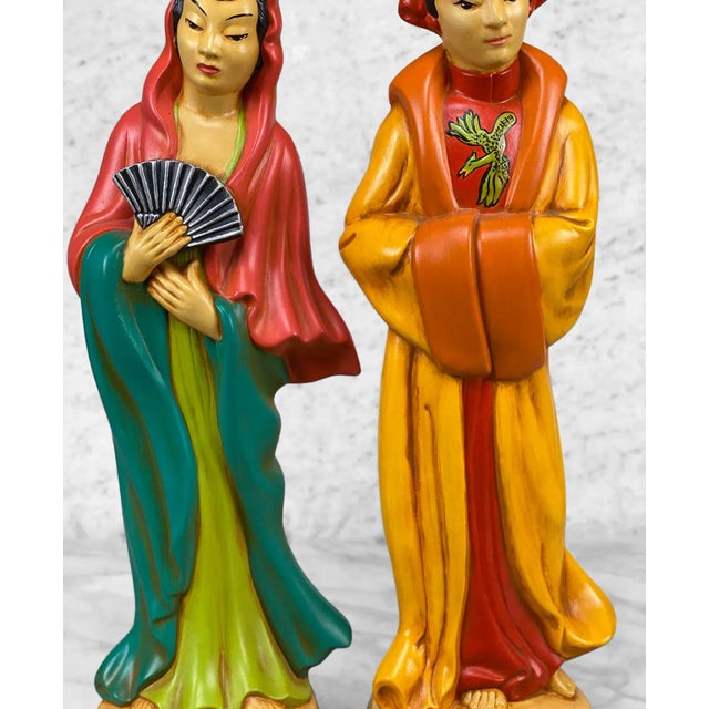 Ceramic Vintage Chinese Immortal Figural Man & Women Pottery Sculptures - a Pair For Sale - Image 7 of 10