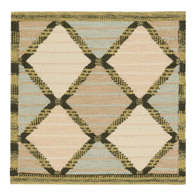 Rug & Kilim’s Scandinavian Style Square Rug in Blue and Beige, With Patterns For Sale