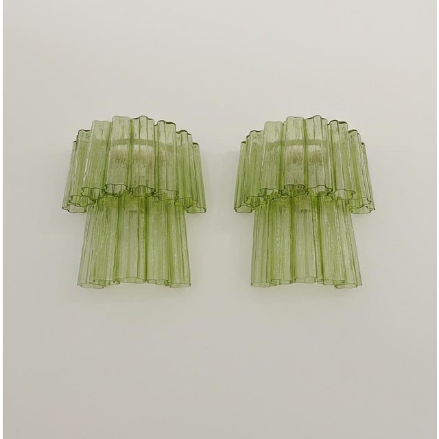 Mid-Century Modern Green Murano Glass Tube Wall Sconces, 1990s, Set of 2 For Sale - Image 3 of 14