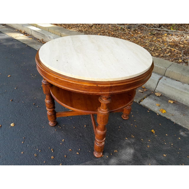 Wood 1990s Milling Road for Baker Italian Provincial Walnut and Stone Center Side Table For Sale - Image 7 of 8