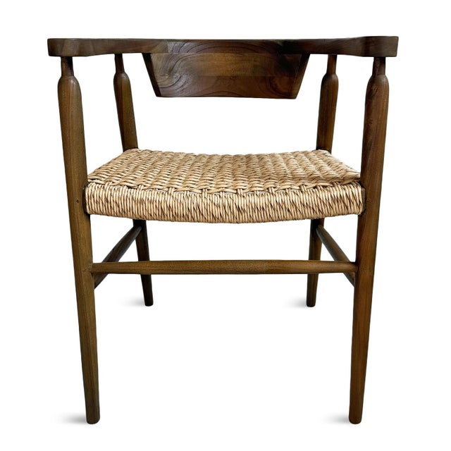 Outdoor Indoor U-Back Woven Seat Mid-Century Coastal Dining Chair For Sale - Image 13 of 14