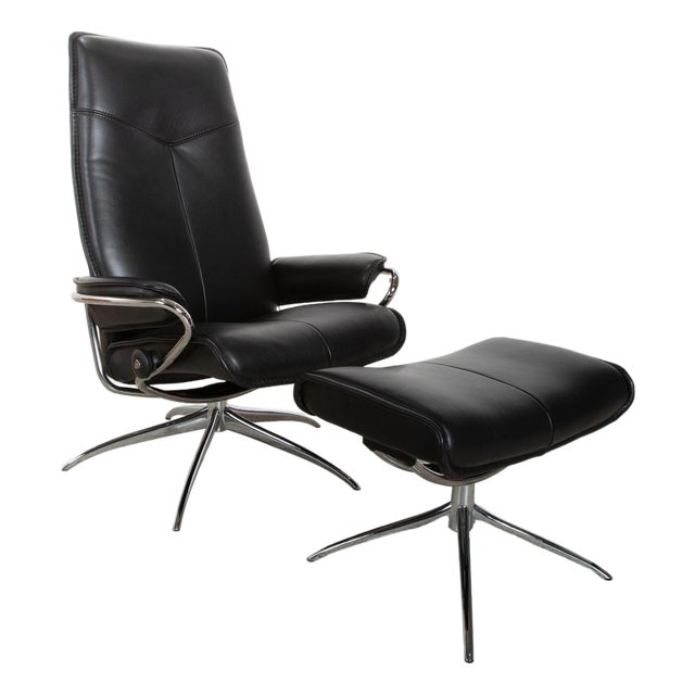 Set of City Leather Chair and Ottoman from Stressless For Sale