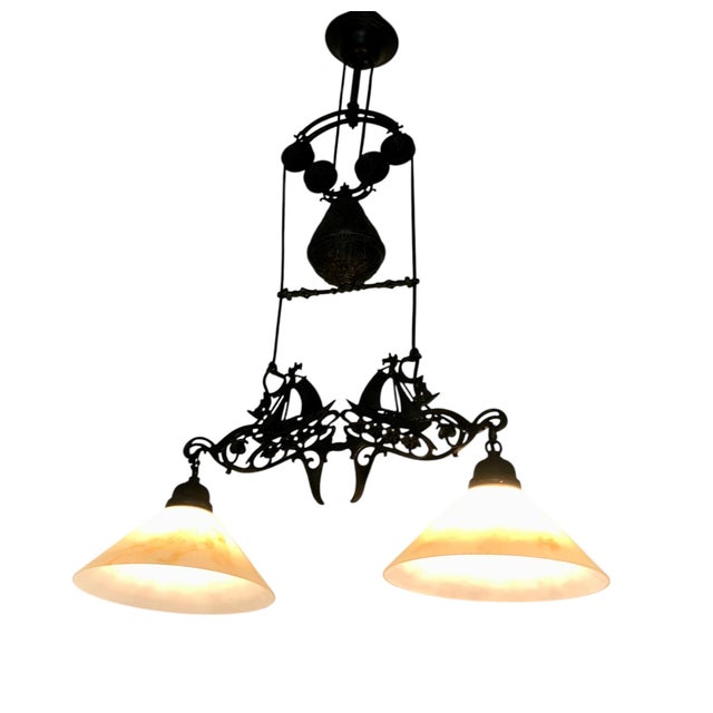 Nautical Vintage Nautical Double Pendant Chandelier With Ship Motifs For Sale - Image 3 of 7