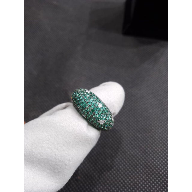 Metal Natural 18k Gold Emerald Halo Ring With 0.21ct Diamonds, New Design For Sale - Image 7 of 8