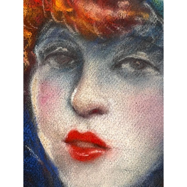 Original Large Vintage Art Deco Pastel Portrait of a Woman Charles G. Sheldon C. 1920s For Sale In New York - Image 6 of 7