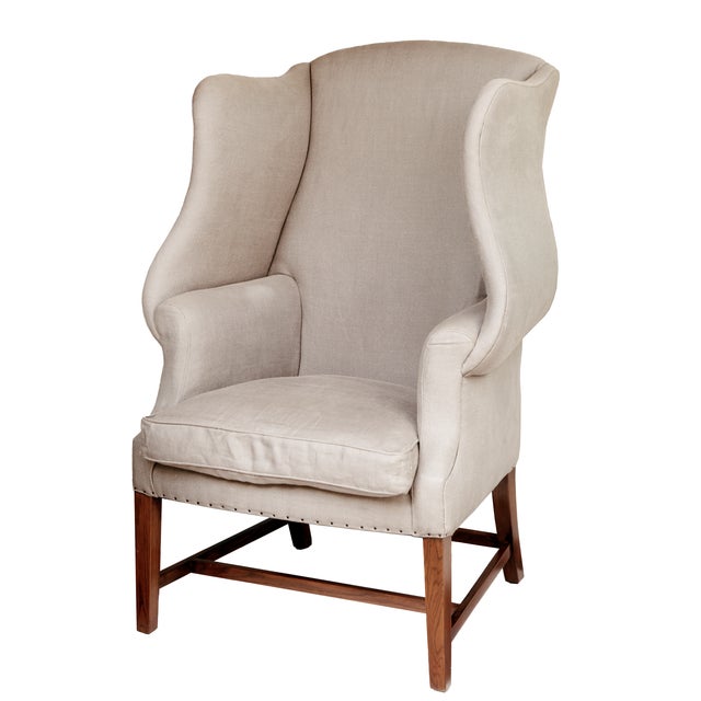 2000 - 2009 Pair of Restoration Hardware Upholstered Wingback Chairs For Sale - Image 5 of 6
