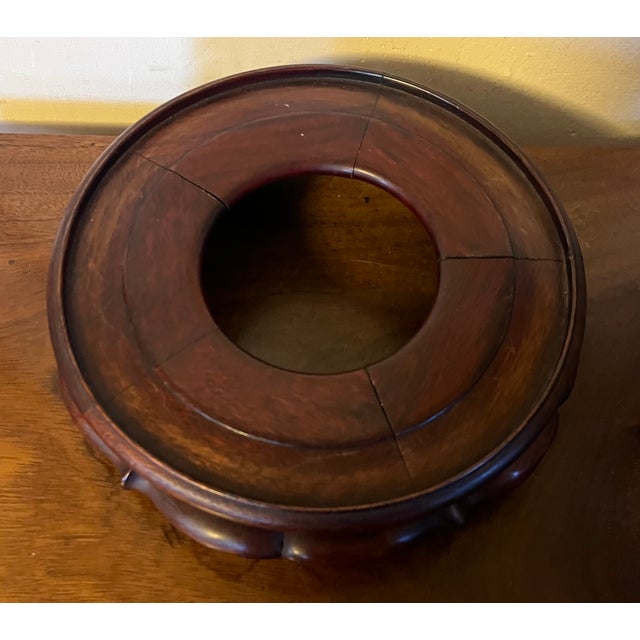 Chinoiserie Large Chinese Export Carved Wood Display Stand or Base for a Porcelain Fish Bowl or Punch Bowl For Sale - Image 3 of 12