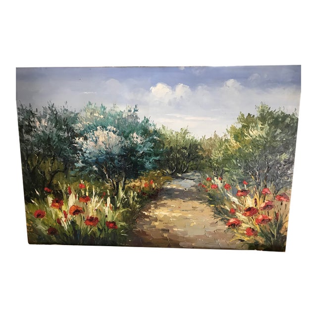 1950s Oil Painting of a Garden Walk For Sale