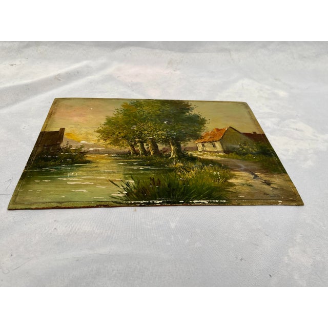 Impressionist Vintage European Cottage Landscape Oil Painting For Sale - Image 3 of 9