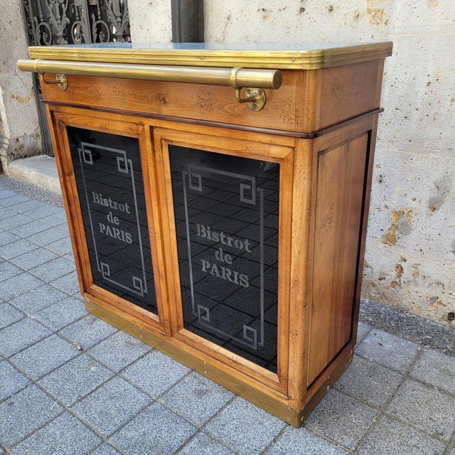 Bistrot De Paris Bar Cabinet in Cherry Wood, Zinc and Gilt Brass from Roche Bobois, France, 1980s For Sale - Image 9 of 18