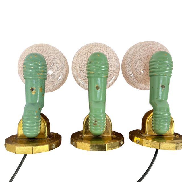 Vintage Art Deco Wall Lamps with Pink Mottled Glass Shades, 1890s, Set of 3 For Sale - Image 14 of 15