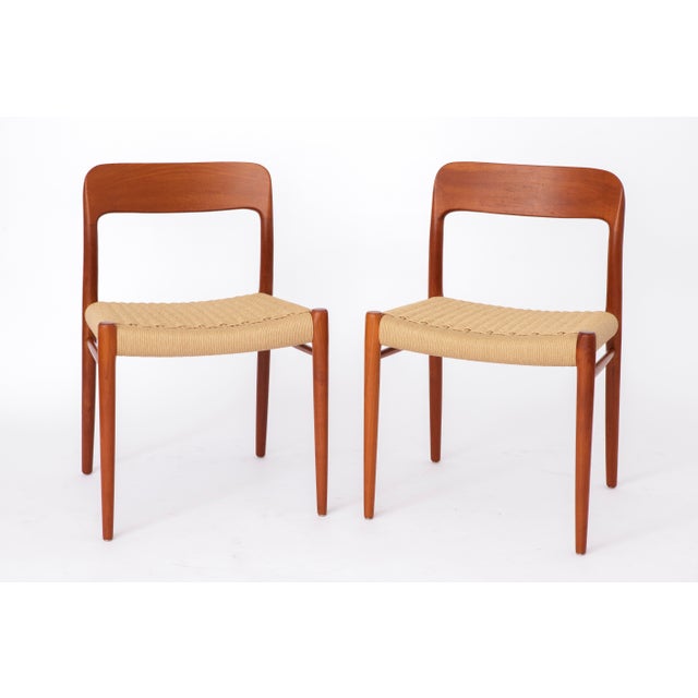Large danish teak dining chairs model 75 with papercord seats by niels otto (n. O.) møller for j.l. Møllers, 1950s, set of...
