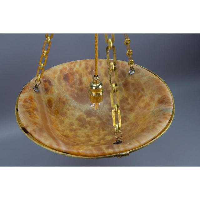 French Neoclassical Style Amber Alabaster and Bronze Pendant Light, 1920 For Sale - Image 14 of 18