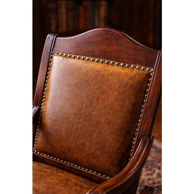 Antique Late-19th Century Upholstered Platform Rocking Chair — Traditional Hardwood Frame, Turned Legs For Sale - Image 4 of 5