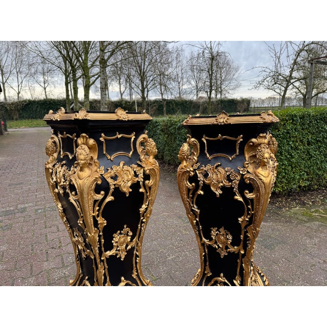 Late 20thC Italian Baroque Black Gold Pedestals – Pair For Sale - Image 4 of 14