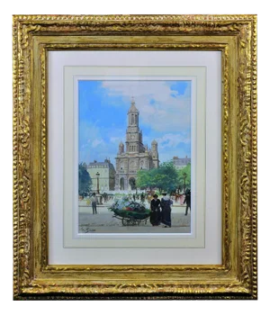 Victor Gabriel Gilbert, The Church of the Holy Trinity, Place De La Trinite, Paris, 1890s, Gouache & Watercolor & Paper, Framed