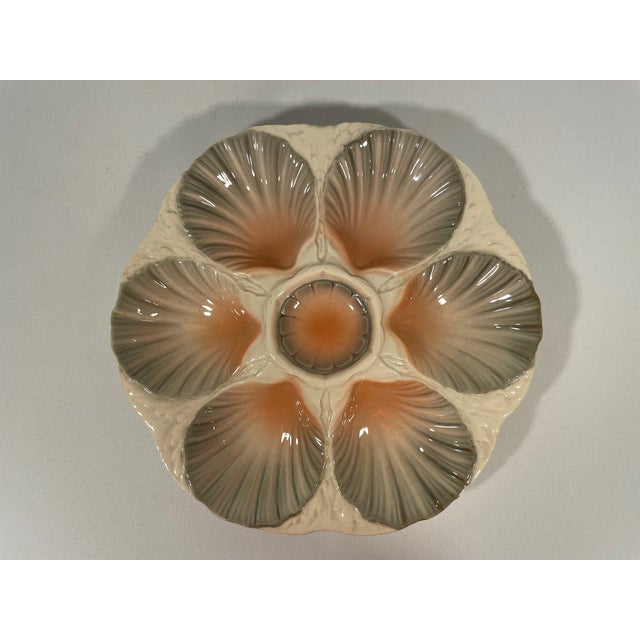 Art Deco Early 1920s French Majolica Sarreguemines Oyster Plate For Sale - Image 3 of 10