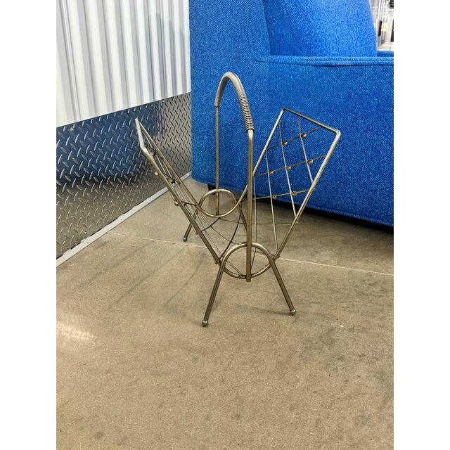 Metal 1960s Mid Century Modern Atomic Metal Storage Rack for Books, Magazines, Newspapers For Sale - Image 7 of 8