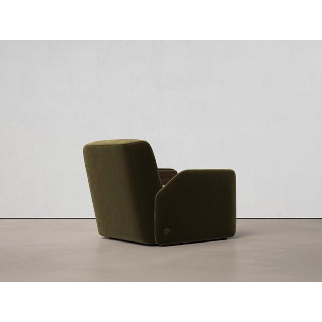 Le Corbusier Oscar Green Upholstery and Walnut Chair by Haymann Editions For Sale - Image 4 of 7
