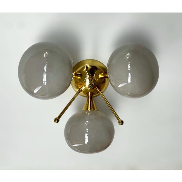 Fabio Ltd Trifoglio Polished Brass Gray Pebble Flush Mount by Fabio LTD For Sale - Image 4 of 8