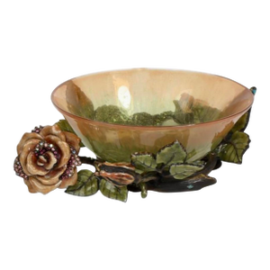 Jay Strongwater Glass & Jeweled Green Enamel Flower Bowl