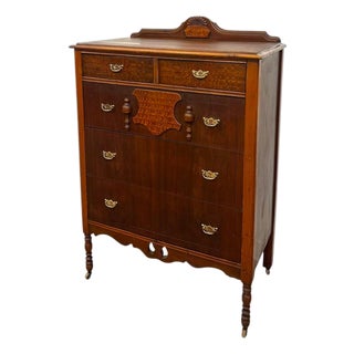 Vintage 5-Drawer Tallboy Dresser – Vintage Chest of Drawers With Dovetail Joinery and Casters. For Sale
