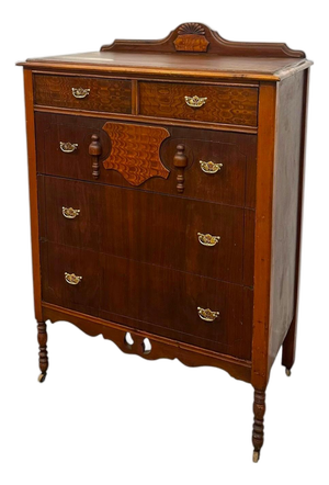 Vintage 5-Drawer Tallboy Dresser – Vintage Chest of Drawers With Dovetail Joinery and Casters.