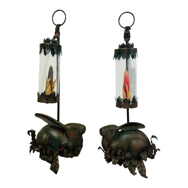 Pair of Vintage Cast Iron Rabbit Candlestick Sconces Large 25" Long For Sale