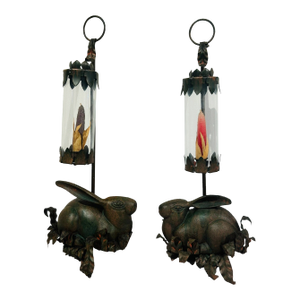 Pair of Vintage Cast Iron Rabbit Candlestick Sconces Large 25" Long