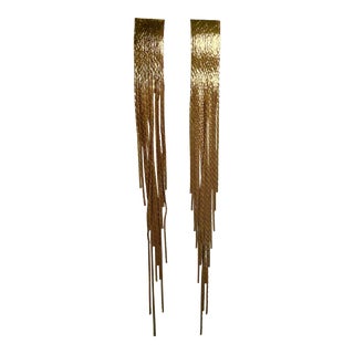 1970s Gold Fringe Shoulder Duster Earrings - 2 Pieces For Sale