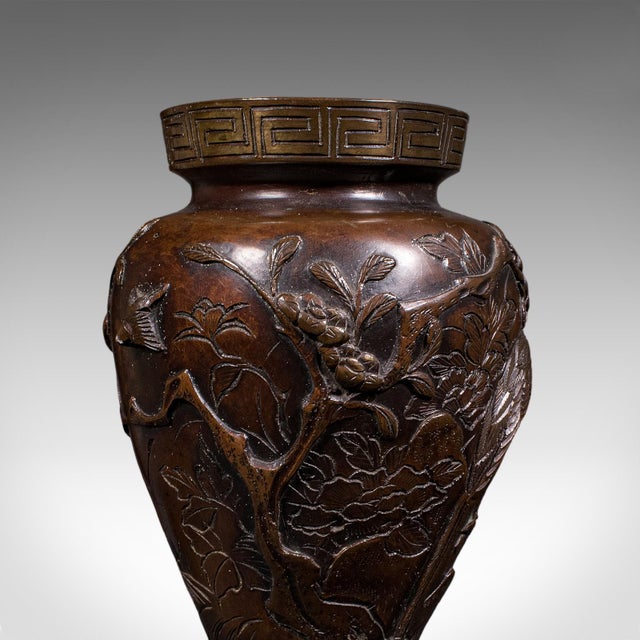 Metal Pair of Antique Decorative Meiji Vases, Japanese, Bronze, Bouquet Pot, Victorian For Sale - Image 7 of 12