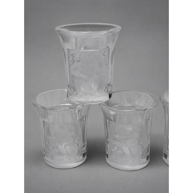 Mid 20th Century Set of Six (6) Lalique 'Enfants' Crystal Liqueur Shot Glasses, France Signed For Sale - Image 5 of 6