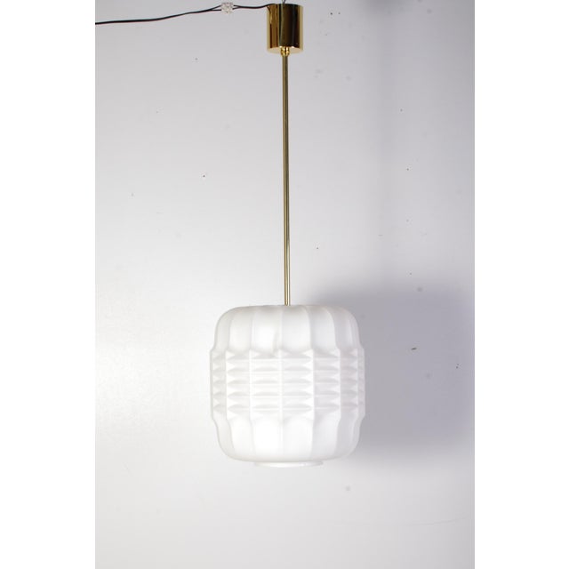 Space Age Opaline and Brass Pendant Light from Osvetlovaci Sklo V.M., Former Czechoslovakia, 1960s For Sale - Image 13 of 13