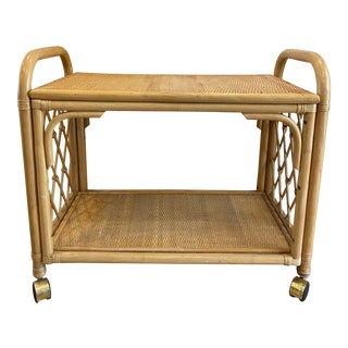 Vintage 1970 Boho Chic Hollywood Regency Style Bamboo Bar Cart For Sale