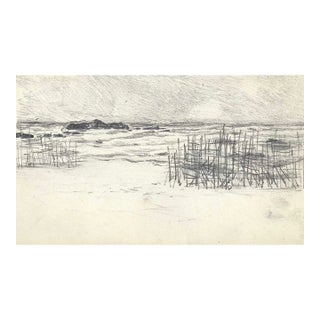 1907 Japanese Coastal Landscape Drawing For Sale