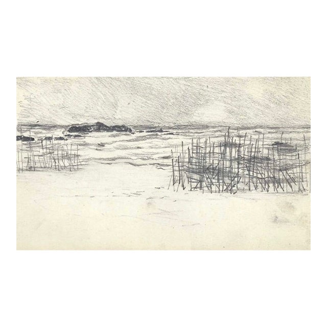 1907 Japanese Coastal Landscape Drawing For Sale