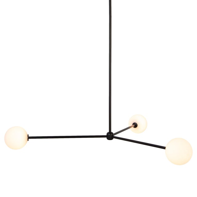 Globe Chandelier 3, Black, 39.25in H, 5 Inch Glass Globes, by Research.Lighting, Modern, Minimal Hanging Light For Sale - Image 9 of 9
