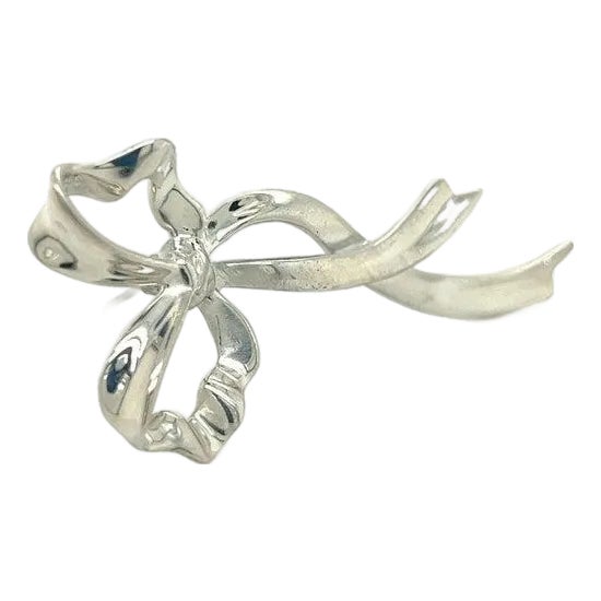 1990s Tiffany & Co Estate Ribbon Brooch Pin Sterling Silver For Sale