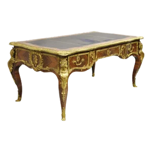 Late 20th Century French Louis XV Style Figural Bronze Ormolu Leather Top Bureau Plat Writing Desk