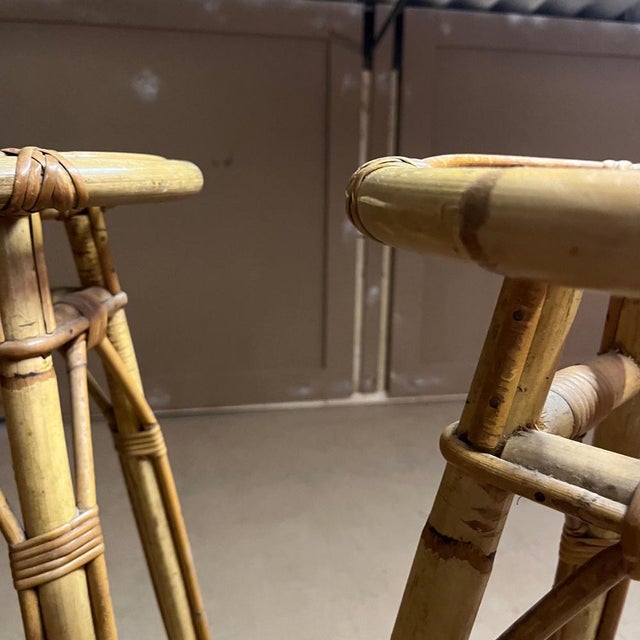 Set of Bamboo Stools, 1950s For Sale - Image 4 of 12